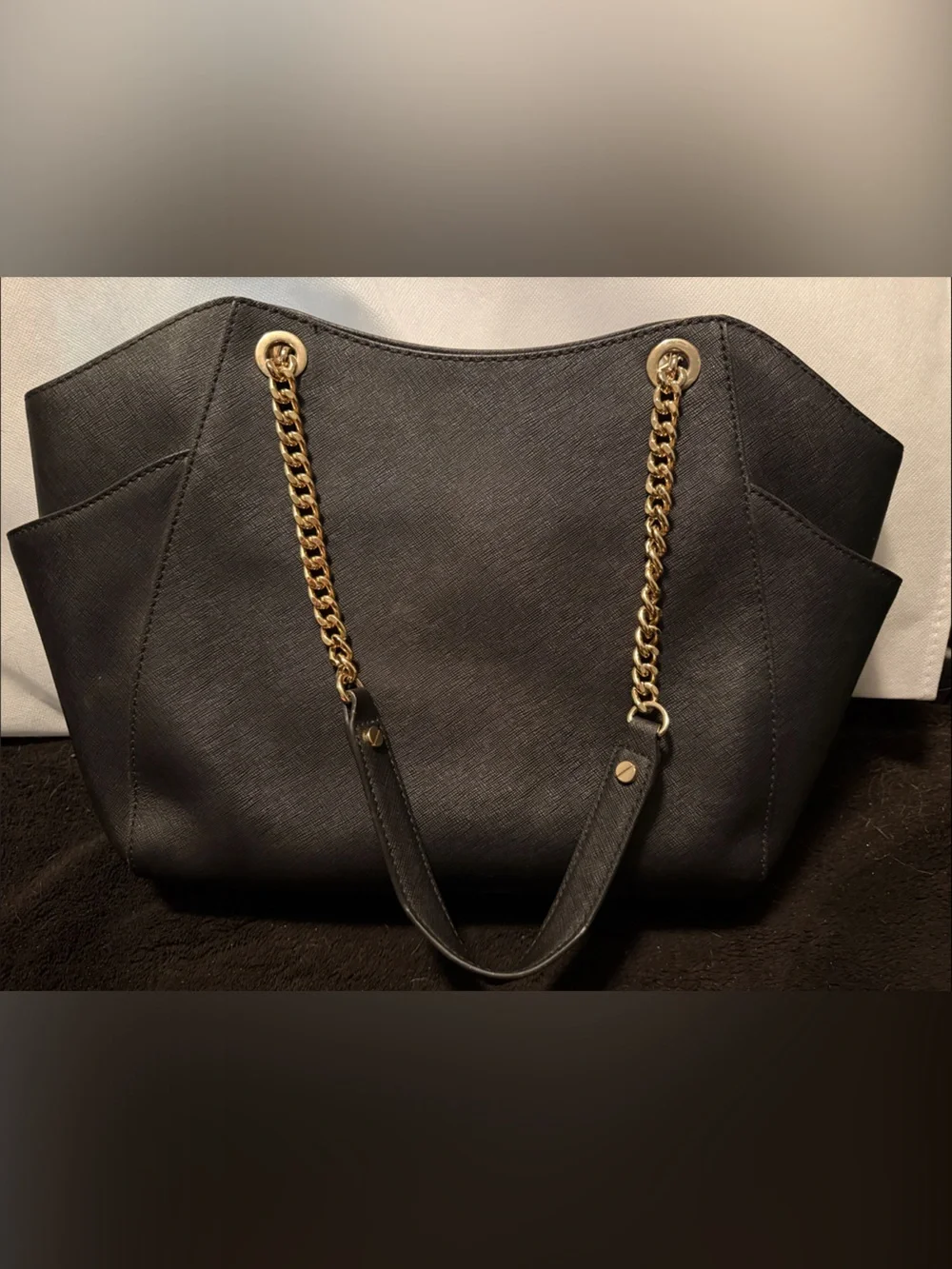 Michael Kors Black Saffiano Tote with Gold Chain Detail